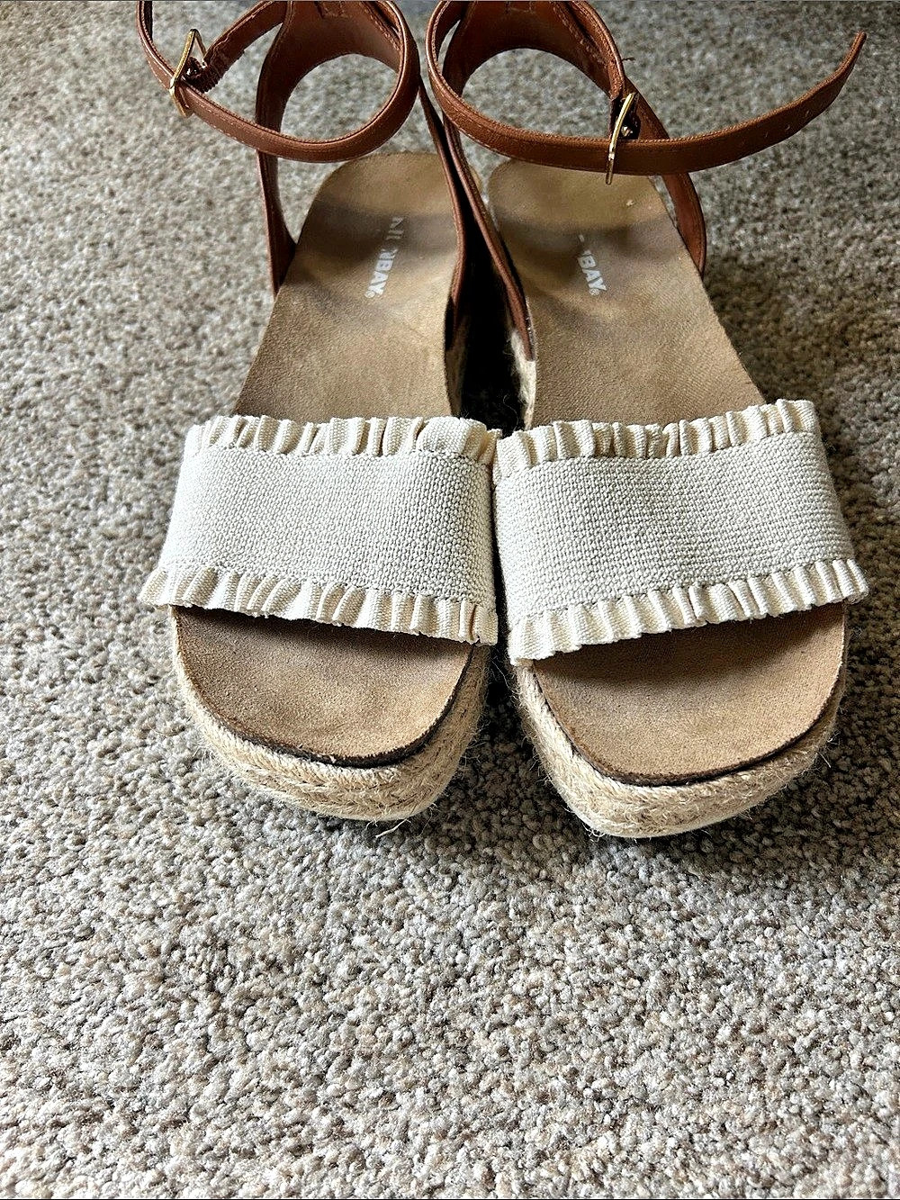 UNIONBAY Peaceful Espadrille Platform Sandal Cream & Brown Wedges